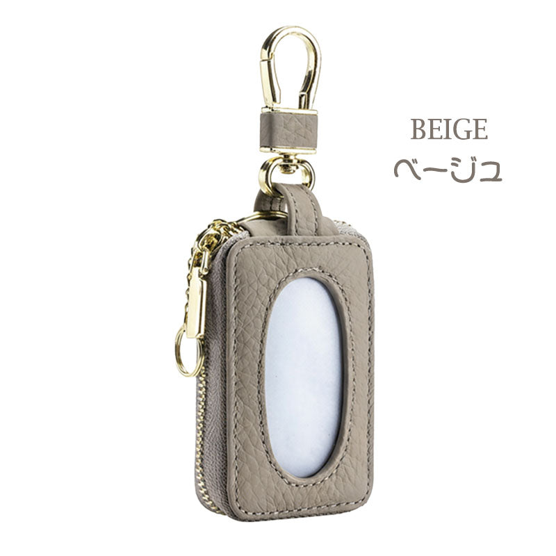 窓付き 革 キーケース スマートキー キーカバー レディース ケース カバー スマートキーケース リモコン シングルジッパー 車 鍵カバー 鍵ケース 贈物 ギフト プレゼント