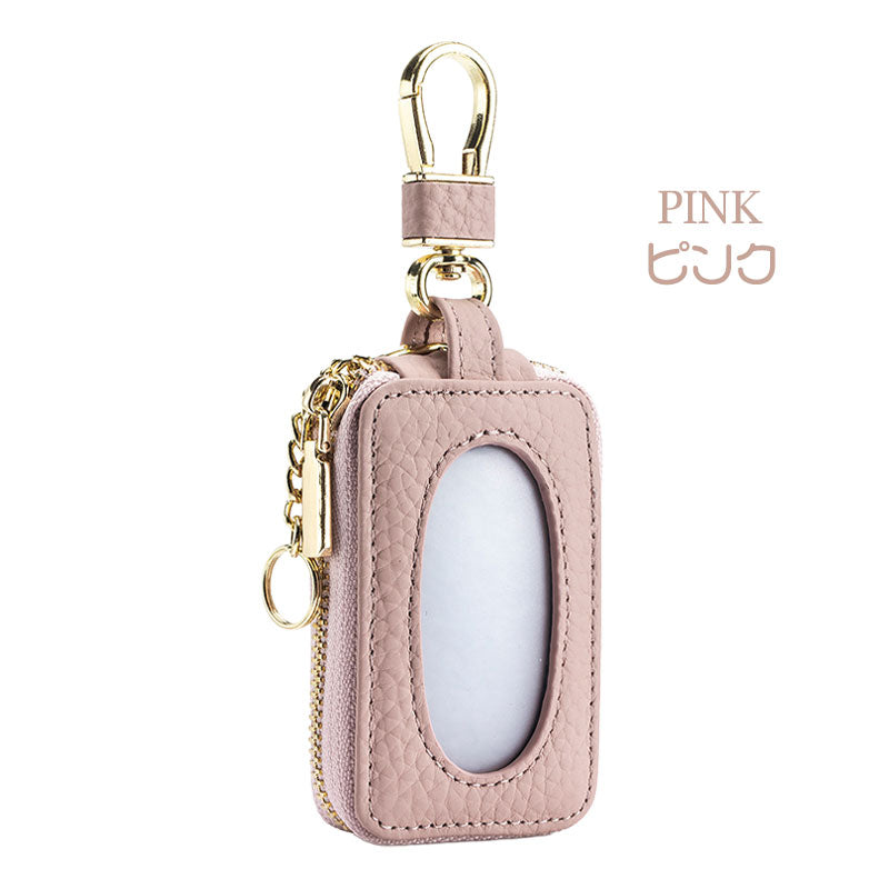 窓付き 革 キーケース スマートキー キーカバー レディース ケース カバー スマートキーケース リモコン シングルジッパー 車 鍵カバー 鍵ケース 贈物 ギフト プレゼント