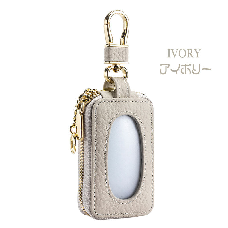 窓付き 革 キーケース スマートキー キーカバー レディース ケース カバー スマートキーケース リモコン シングルジッパー 車 鍵カバー 鍵ケース 贈物 ギフト プレゼント