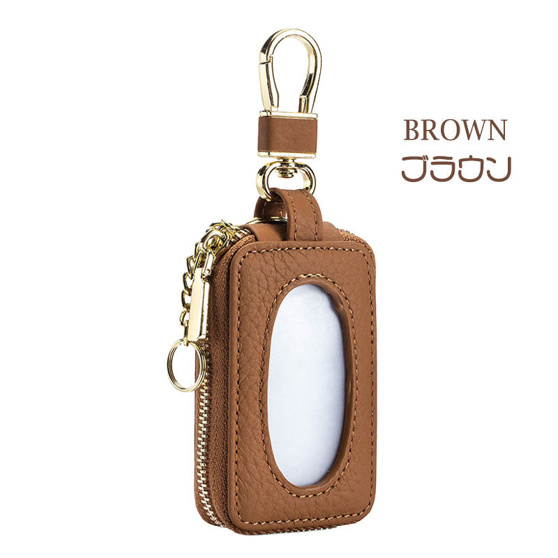 窓付き 革 キーケース スマートキー キーカバー レディース ケース カバー スマートキーケース リモコン シングルジッパー 車 鍵カバー 鍵ケース 贈物 ギフト プレゼント