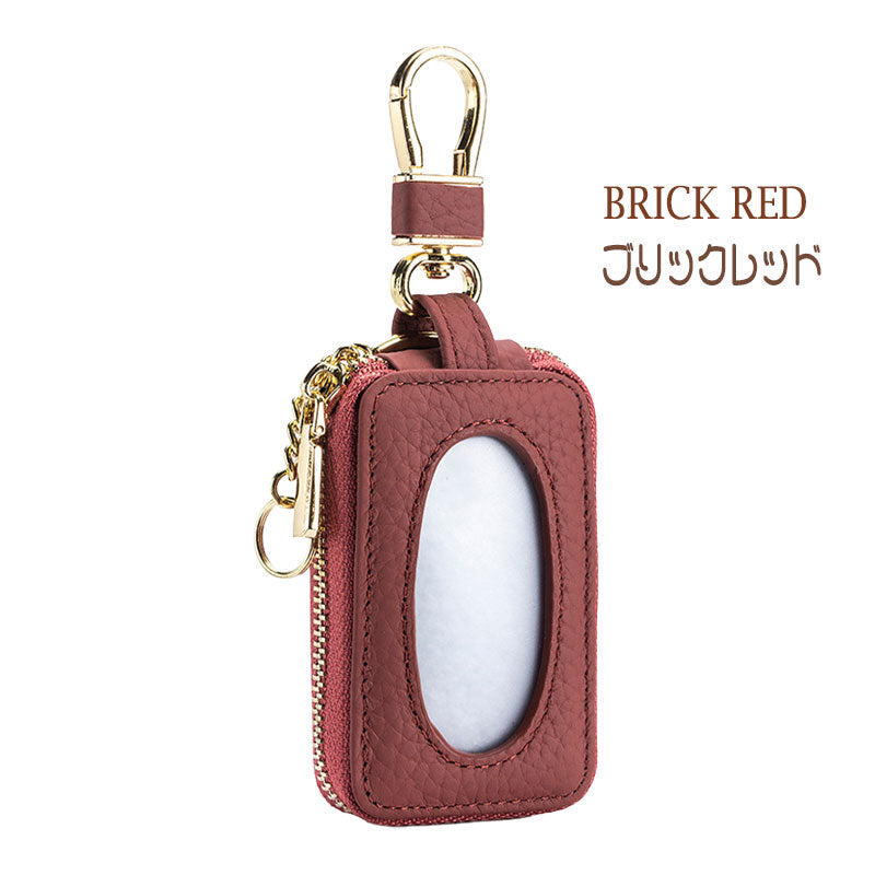 窓付き 革 キーケース スマートキー キーカバー レディース ケース カバー スマートキーケース リモコン シングルジッパー 車 鍵カバー 鍵ケース 贈物 ギフト プレゼント