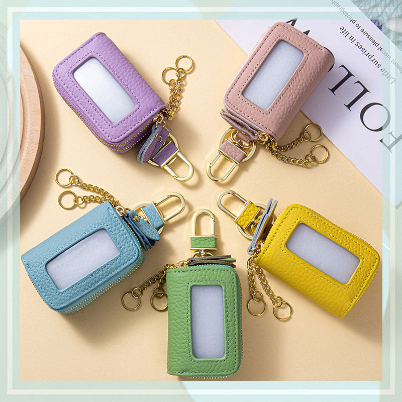 2層式 キーケース 明色系 スマートキー 窓付き 革 キーカバー レディース ケース カバー スマートキーケース リモコン 車 鍵カバー 鍵ケース 贈物 ギフト プレゼント