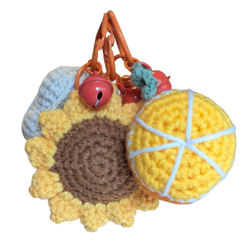 ひまわり みかん 果物 編み物 キーチャーム キーホルダー キーリング キーチェーン バッグチャーム ストラップ アクセサリー 紛失予防 かわいい ジュエリー 可愛い 雑貨 鍵 車 レディース カップル 小物 ギフト プレゼント