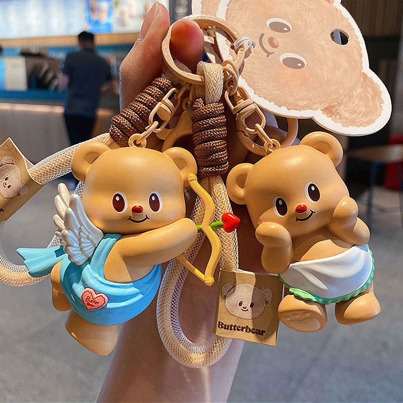 クマ バター キーチャーム キーホルダー キーリング キーチェーン バッグチャーム ストラップ アクセサリー 紛失予防 かわいい ジュエリー 可愛い 雑貨 鍵 車 レディース カップル 小物 ギフト プレゼント