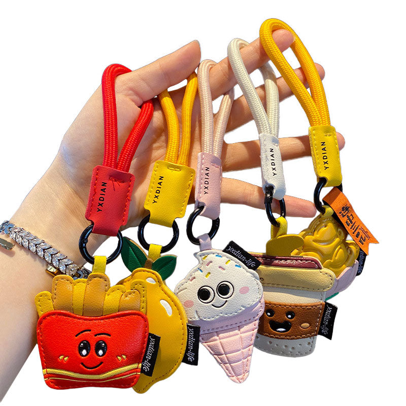 ポテトフライ コーヒー 革 キーチャーム キーホルダー キーリング キーチェーン バッグチャーム ストラップ アクセサリー 紛失予防 かわいい ジュエリー 可愛い 雑貨 鍵 車 レディース カップル 小物 ギフト プレゼント