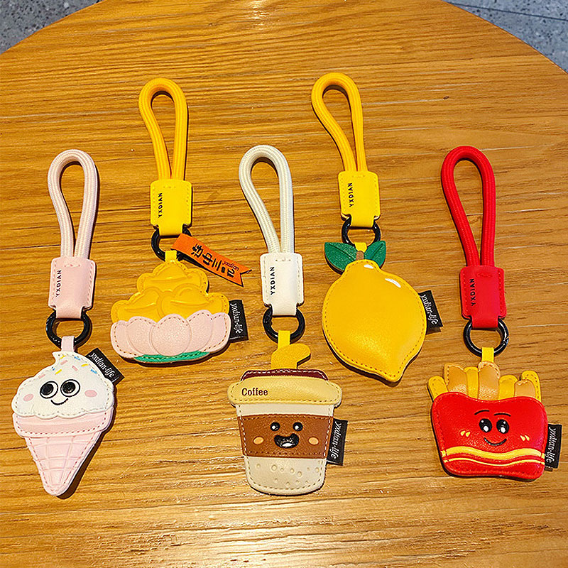 ポテトフライ コーヒー 革 キーチャーム キーホルダー キーリング キーチェーン バッグチャーム ストラップ アクセサリー 紛失予防 かわいい ジュエリー 可愛い 雑貨 鍵 車 レディース カップル 小物 ギフト プレゼント
