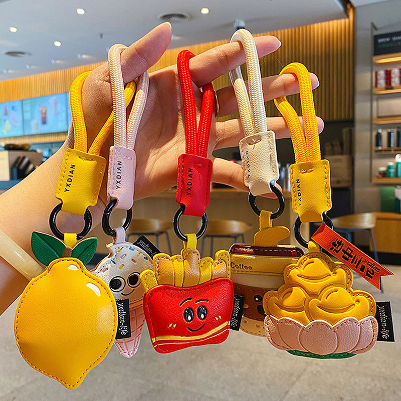 ポテトフライ コーヒー 革 キーチャーム キーホルダー キーリング キーチェーン バッグチャーム ストラップ アクセサリー 紛失予防 かわいい ジュエリー 可愛い 雑貨 鍵 車 レディース カップル 小物 ギフト プレゼント