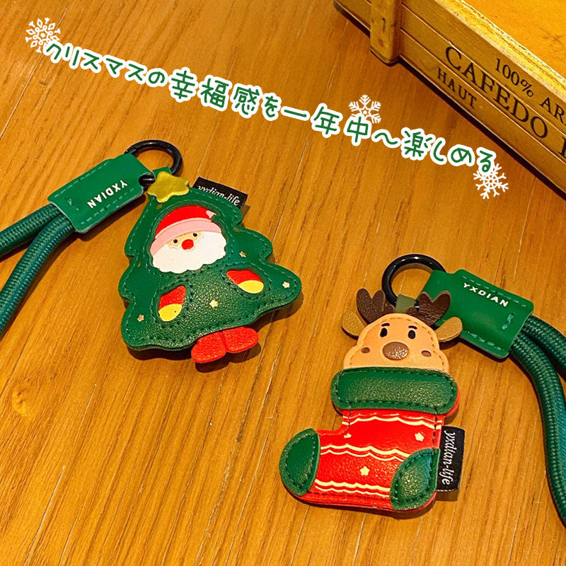 クリスマス サンタ トナカイ 革 キーチャーム キーホルダー キーリング キーチェーン バッグチャーム ストラップ アクセサリー 紛失予防 かわいい ジュエリー 可愛い 雑貨 鍵 車 レディース カップル 小物 ギフト プレゼント