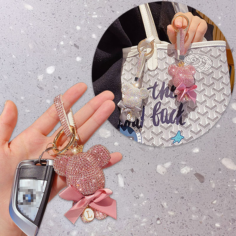 クマ キラキラ ダイア キーチャーム キーホルダー キーリング キーチェーン バッグチャーム ストラップ アクセサリー 紛失予防 かわいい ジュエリー 可愛い 雑貨 鍵 車 レディース カップル 小物 ギフト プレゼント