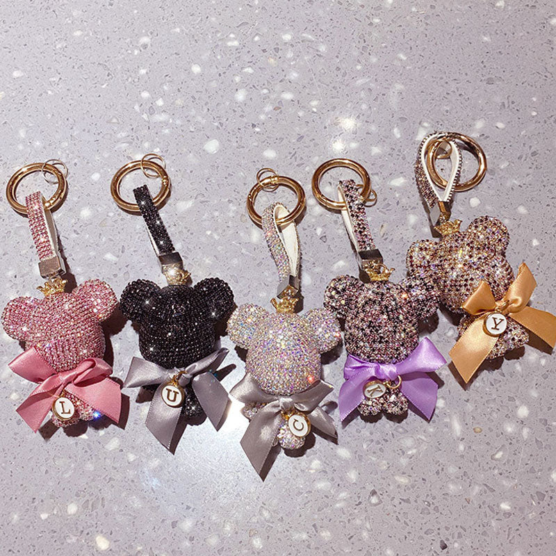 クマ キラキラ ダイア キーチャーム キーホルダー キーリング キーチェーン バッグチャーム ストラップ アクセサリー 紛失予防 かわいい ジュエリー 可愛い 雑貨 鍵 車 レディース カップル 小物 ギフト プレゼント
