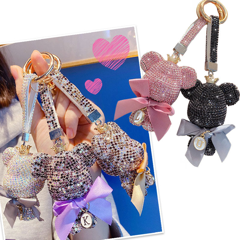 クマ キラキラ ダイア キーチャーム キーホルダー キーリング キーチェーン バッグチャーム ストラップ アクセサリー 紛失予防 かわいい ジュエリー 可愛い 雑貨 鍵 車 レディース カップル 小物 ギフト プレゼント