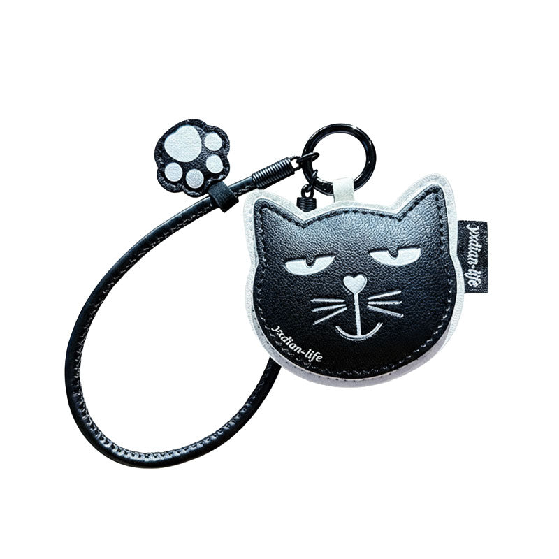 ネコ 黒 革 キーチャーム キーホルダー キーリング キーチェーン バッグチャーム ストラップ アクセサリー 紛失予防 かわいい ジュエリー 可愛い 雑貨 鍵 車 レディース カップル 小物 ギフト プレゼント