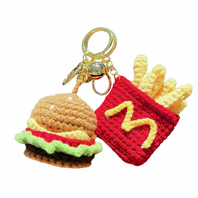 ハンバーガー ファーストフード 編み物 キーチャーム キーホルダー キーリング キーチェーン バッグチャーム ストラップ アクセサリー 紛失予防 かわいい ジュエリー 可愛い 雑貨 鍵 車 レディース カップル 小物 ギフト プレゼント