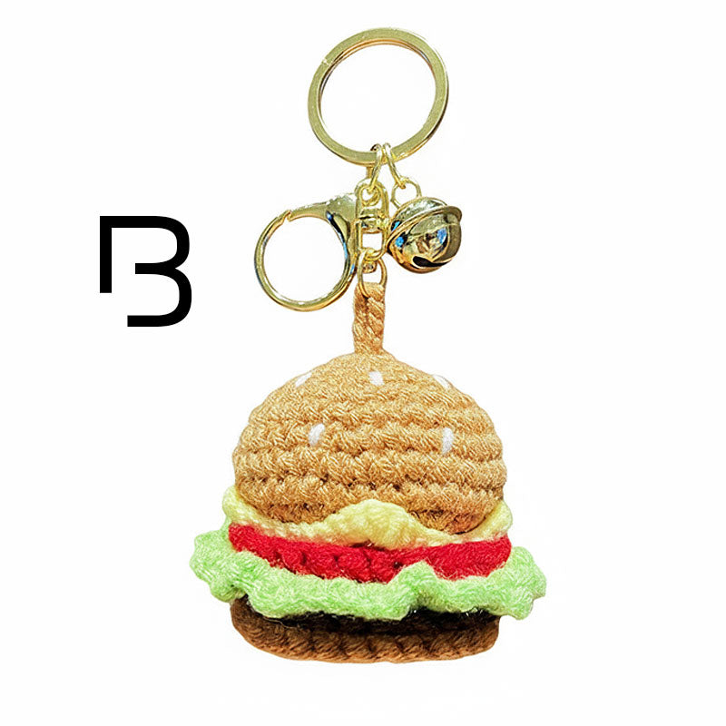 ハンバーガー ファーストフード 編み物 キーチャーム キーホルダー キーリング キーチェーン バッグチャーム ストラップ アクセサリー 紛失予防 かわいい ジュエリー 可愛い 雑貨 鍵 車 レディース カップル 小物 ギフト プレゼント