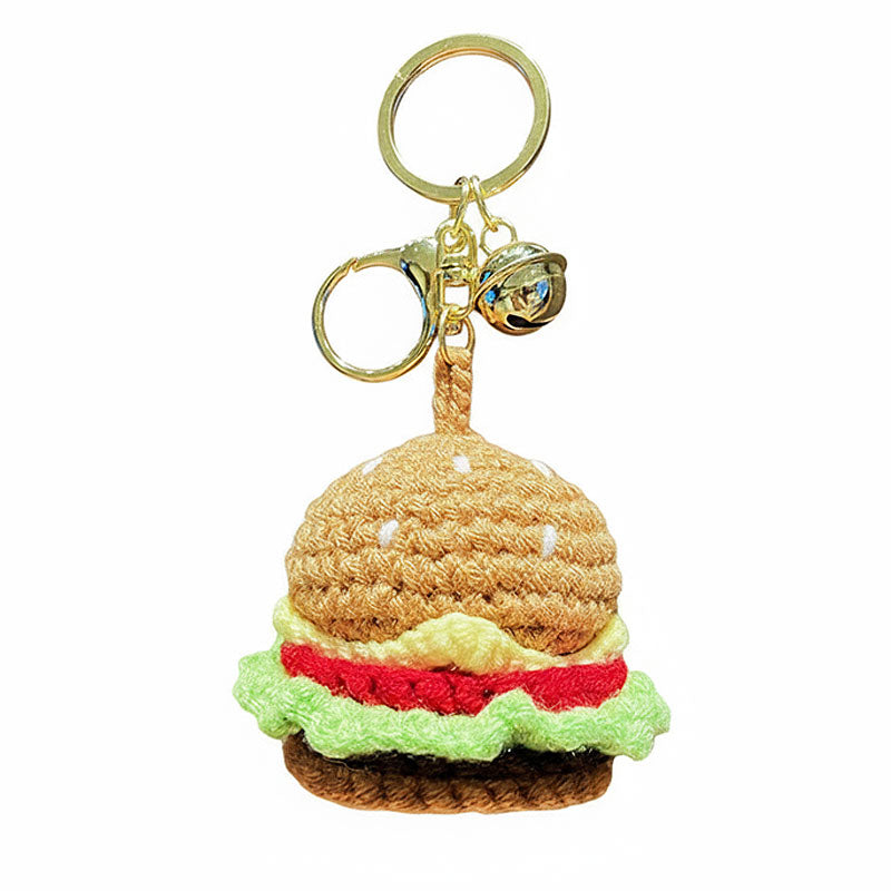 ハンバーガー ファーストフード 編み物 キーチャーム キーホルダー キーリング キーチェーン バッグチャーム ストラップ アクセサリー 紛失予防 かわいい ジュエリー 可愛い 雑貨 鍵 車 レディース カップル 小物 ギフト プレゼント