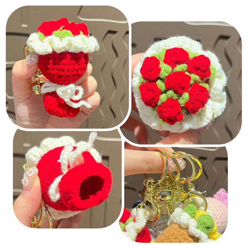 ブーケ 花束 編み物 キーチャーム キーホルダー キーリング キーチェーン バッグチャーム ストラップ アクセサリー 紛失予防 かわいい ジュエリー 可愛い 雑貨 鍵 車 レディース カップル 小物 ギフト プレゼント