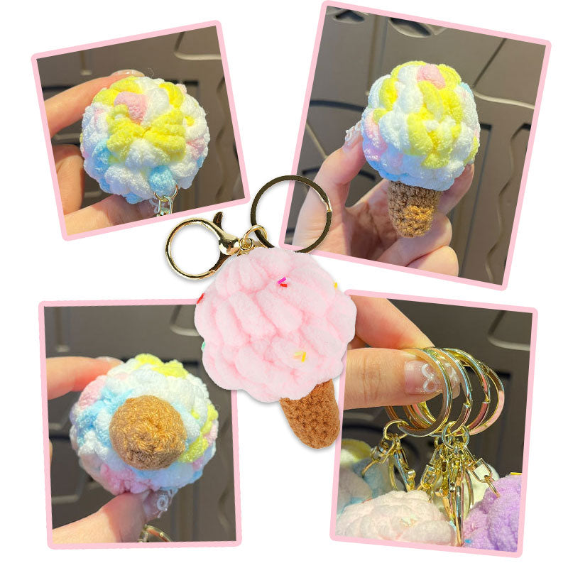 アイスクリーム 編み物 キーチャーム キーホルダー キーリング キーチェーン バッグチャーム ストラップ アクセサリー 紛失予防 かわいい ジュエリー 可愛い 雑貨 鍵 車 レディース カップル 小物 ギフト プレゼント