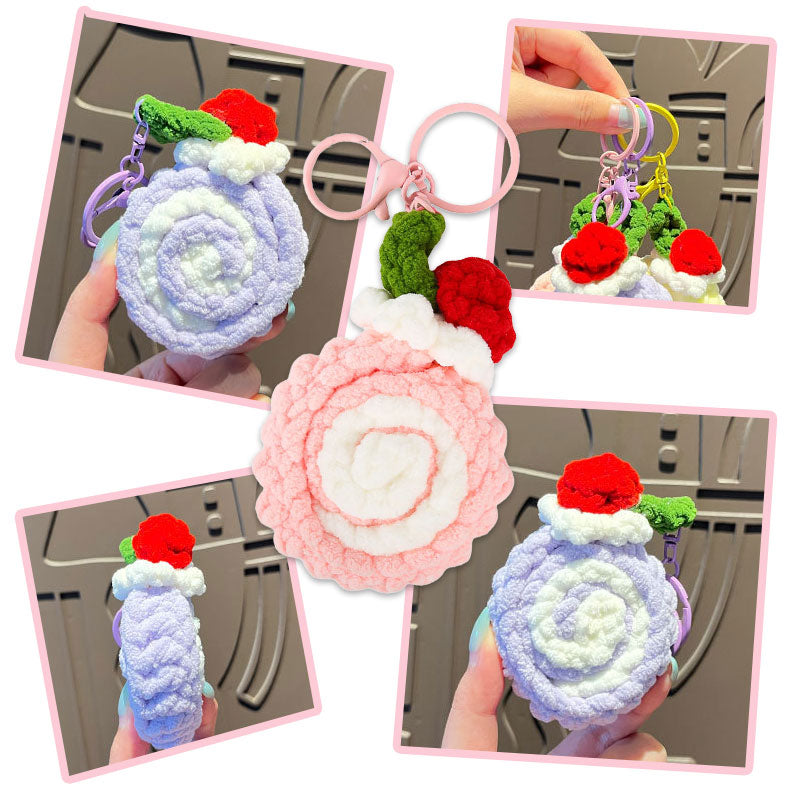 ロールケーキ 編み物 キーチャーム キーホルダー キーリング キーチェーン バッグチャーム ストラップ アクセサリー 紛失予防 かわいい ジュエリー 可愛い 雑貨 鍵 車 レディース カップル 小物 ギフト プレゼント