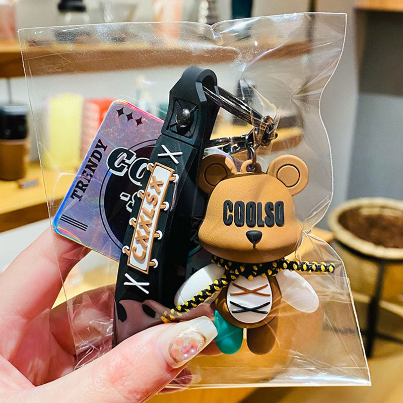 クマ クール熊 キーチャーム キーホルダー キーリング キーチェーン バッグチャーム ストラップ アクセサリー 紛失予防 かわいい ジュエリー 可愛い 雑貨 鍵 車 レディース カップル 小物 ギフト プレゼント