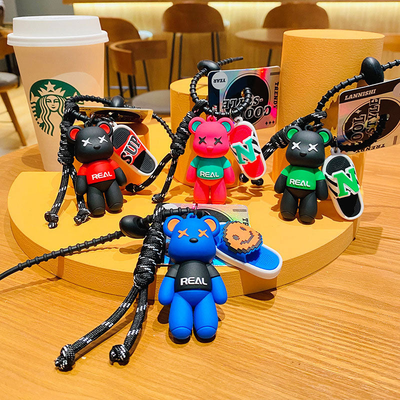 Bear サンダル熊 キーチャーム キーホルダー キーリング キーチェーン バッグチャーム ストラップ アクセサリー 紛失予防 かわいい ジュエリー 可愛い 雑貨 鍵 車 レディース カップル 小物 ギフト プレゼント