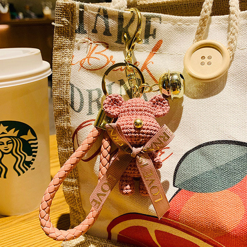 【アウトレット品】 リボン クマ ニット風 キーチャーム キーホルダー キーリング キーチェーン バッグチャーム ストラップ アクセサリー 紛失予防 かわいい ジュエリー 可愛い 雑貨 鍵 車 レディース カップル 小物 ギフト プレゼント