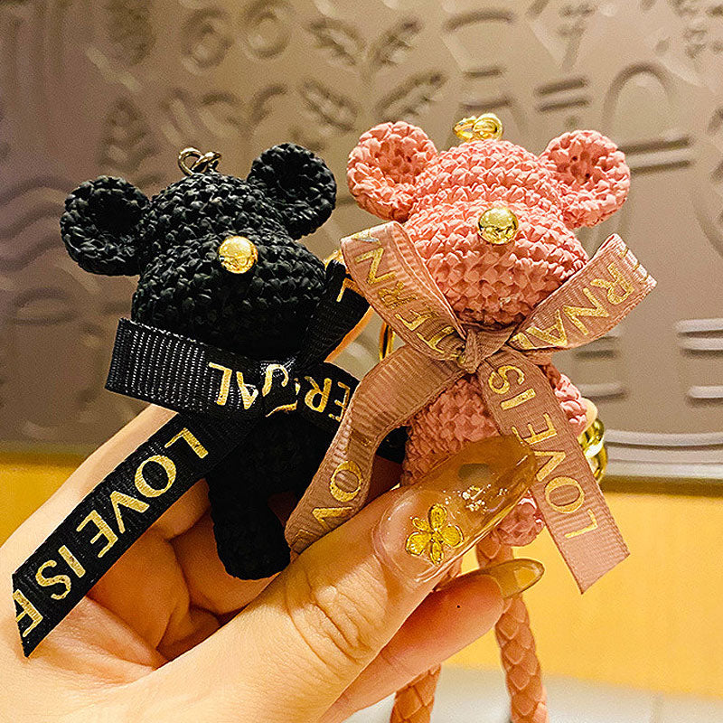 【アウトレット品】 リボン クマ ニット風 キーチャーム キーホルダー キーリング キーチェーン バッグチャーム ストラップ アクセサリー 紛失予防 かわいい ジュエリー 可愛い 雑貨 鍵 車 レディース カップル 小物 ギフト プレゼント