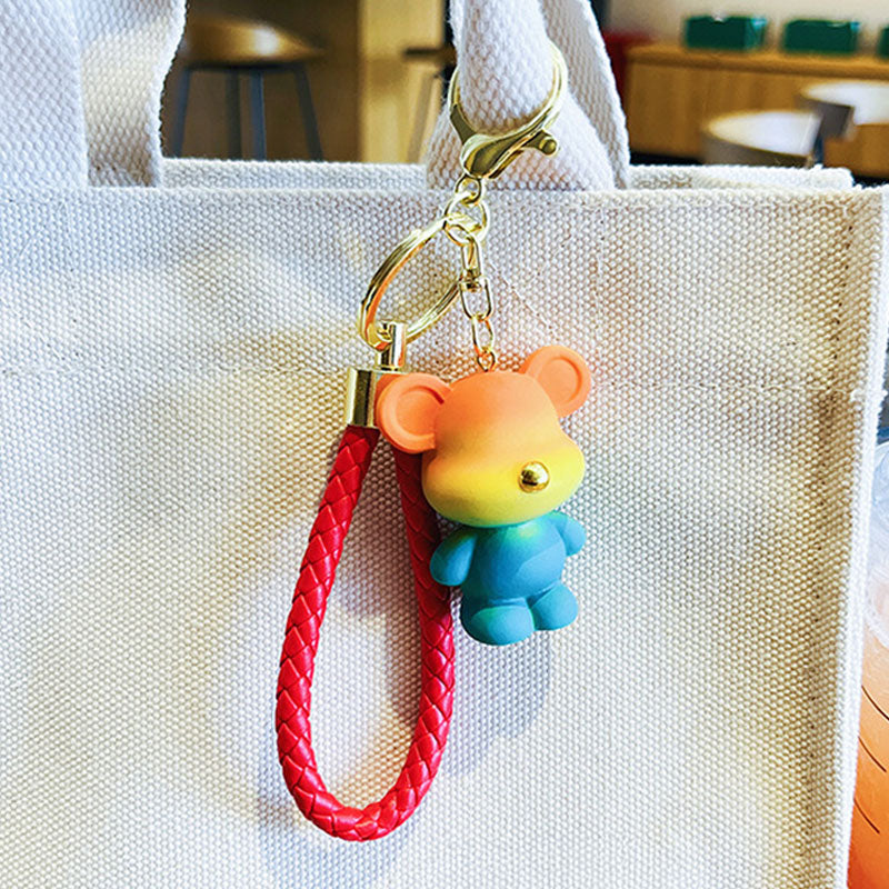 レインボー熊 クマ 虹 キーチャーム キーホルダー キーリング キーチェーン バッグチャーム ストラップ アクセサリー 紛失予防 かわいい ジュエリー 可愛い 雑貨 鍵 車 レディース カップル 小物 ギフト プレゼント