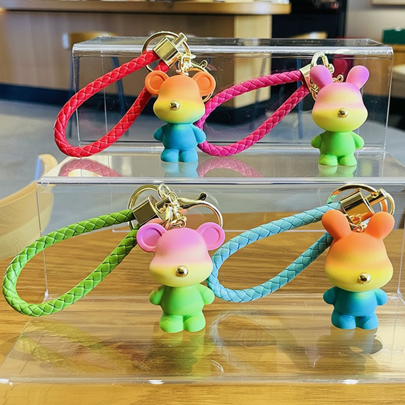 レインボー熊 クマ 虹 キーチャーム キーホルダー キーリング キーチェーン バッグチャーム ストラップ アクセサリー 紛失予防 かわいい ジュエリー 可愛い 雑貨 鍵 車 レディース カップル 小物 ギフト プレゼント