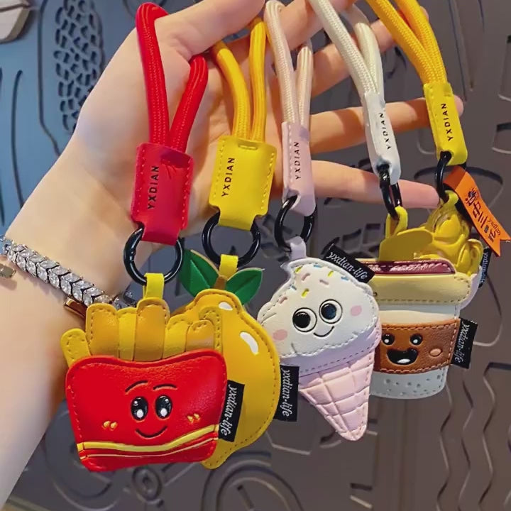 ポテトフライ コーヒー 革 キーチャーム キーホルダー キーリング キーチェーン バッグチャーム ストラップ アクセサリー 紛失予防 かわいい ジュエリー 可愛い 雑貨 鍵 車 レディース カップル 小物 ギフト プレゼント